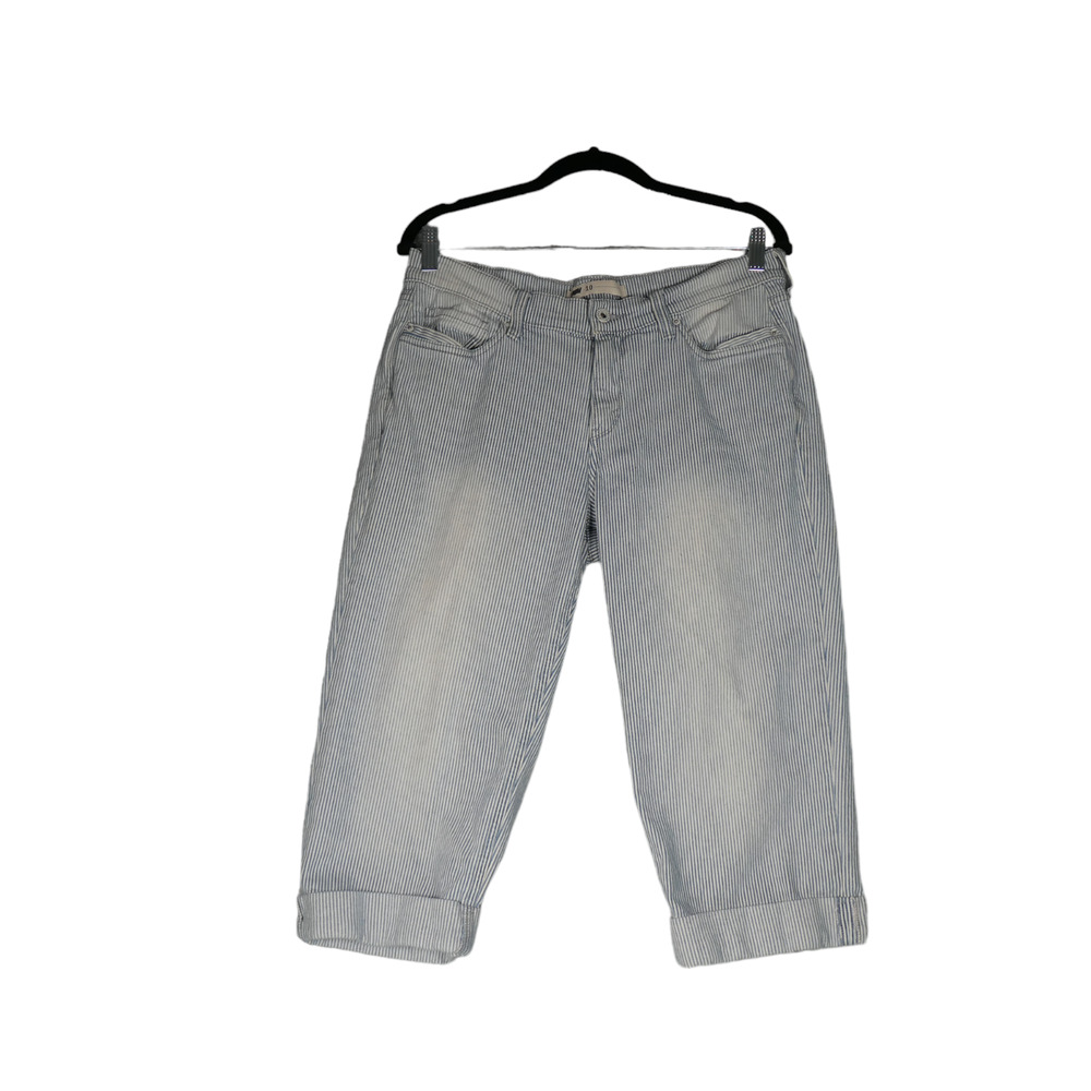Levis White Tab Capri Denim Womens 10 Blue Stripe Distressed Pants Jeans Pockets